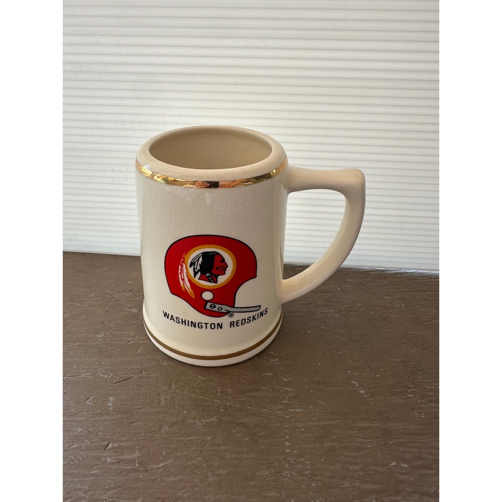 Vintage Washington Redskins Ceramic Beer Stein Mug Gold Trim NFL Collectible 5"